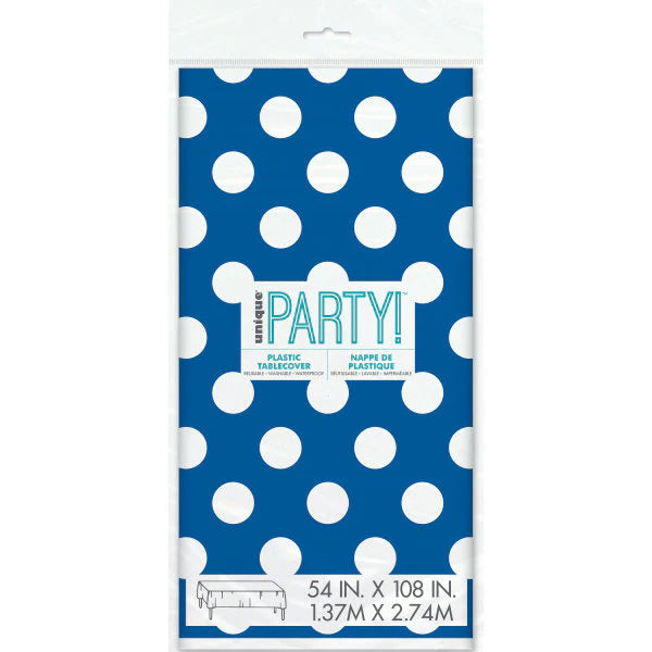 Royal Blue Dots Plastic Party Table Cover (137x274 cm) - Anilas UK