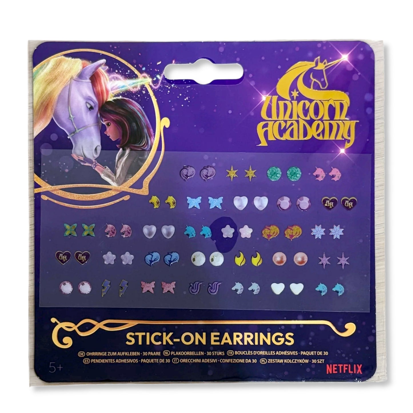 Unicorn Academy Stick-On Earrings, 30 Pairs, 14 cm, Ages 5+