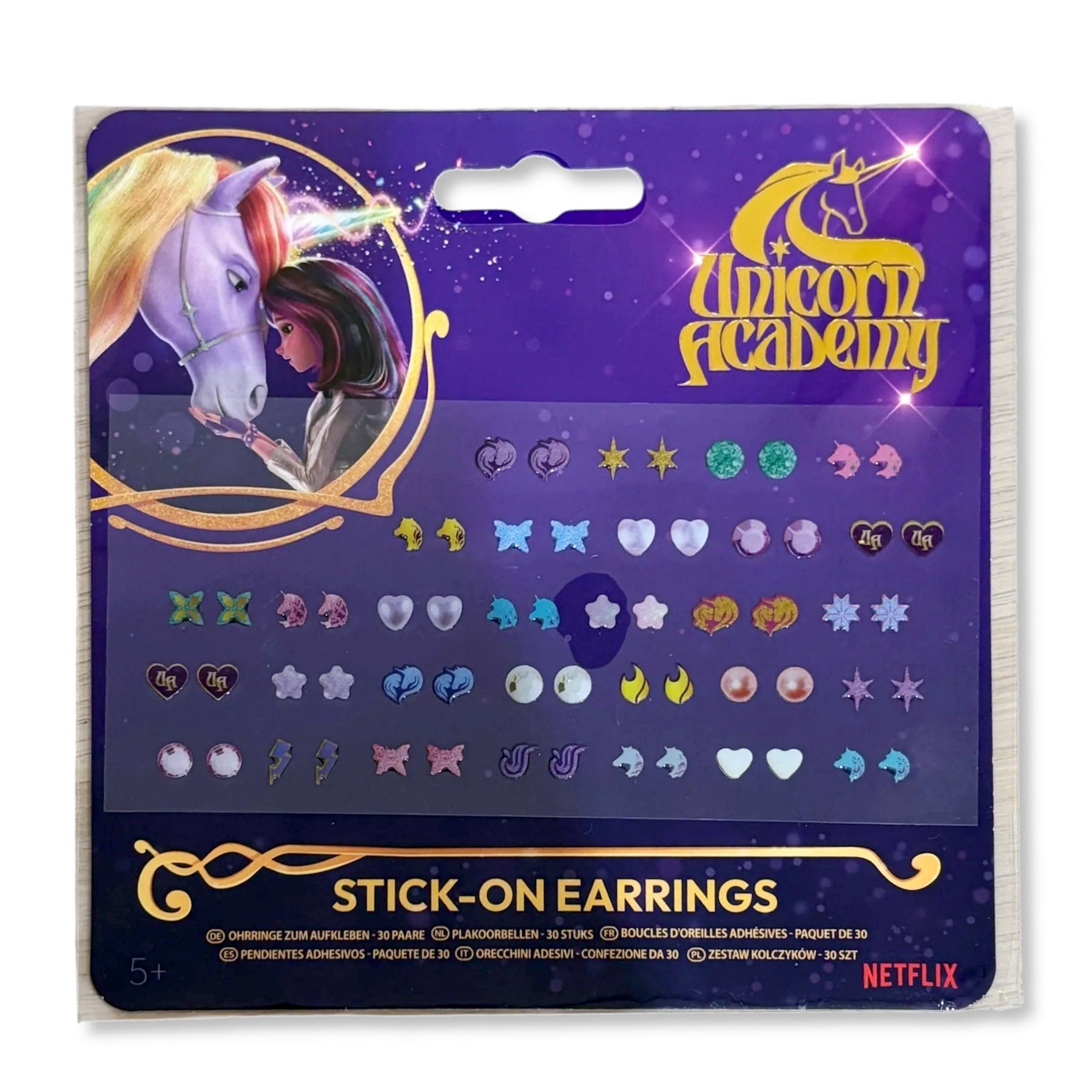 Unicorn Academy Stick-On Earrings, 30 Pairs, 14 cm, Ages 5+