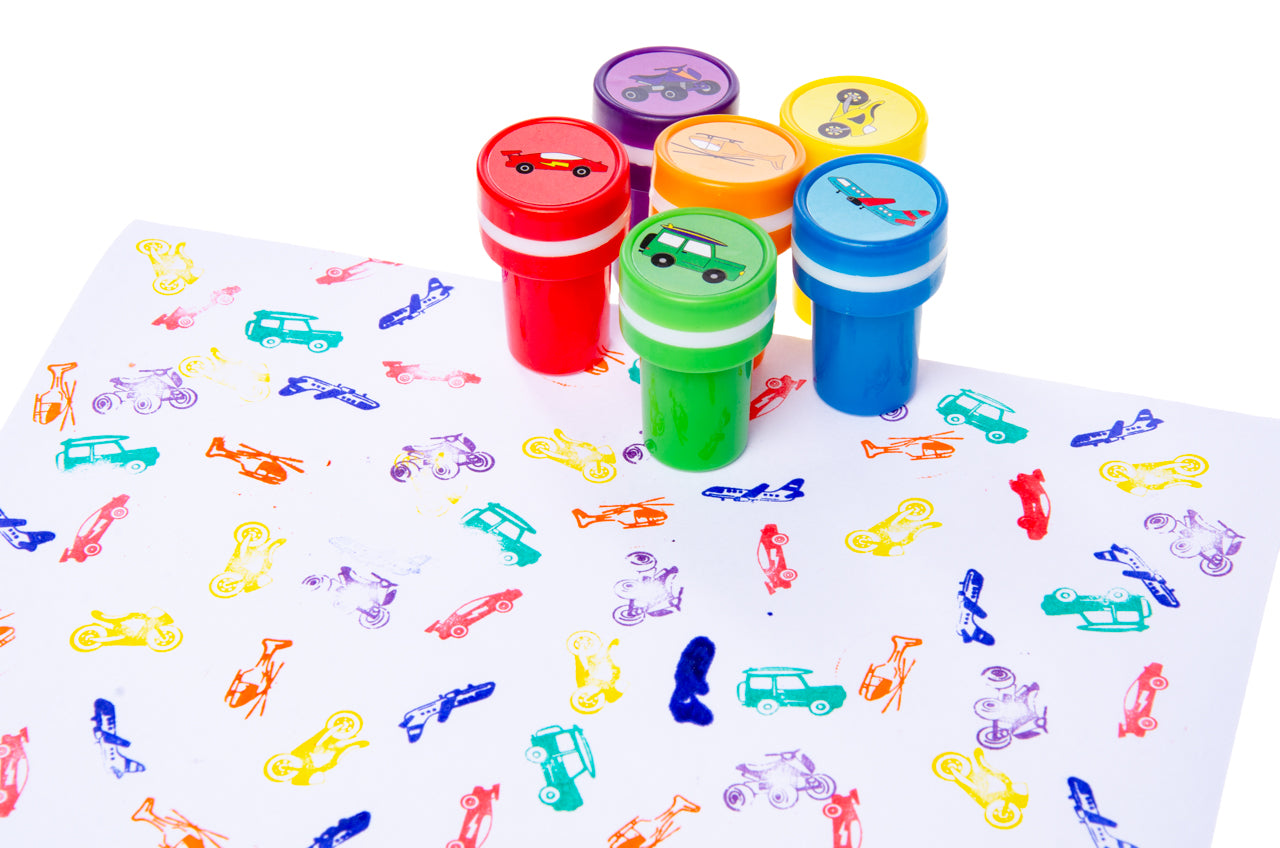 Vehicle Stamps, 3.5 x 3 cm, Plastic, 6 Random Designs for Kids’ Activities