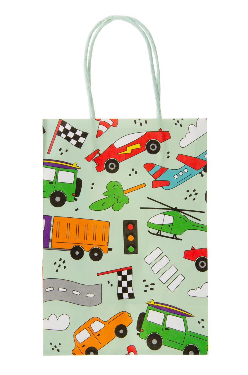 Vehicles Paper Gift Bag, 22 x 16 x 9 cm, with Handles for Kids’ Parties
