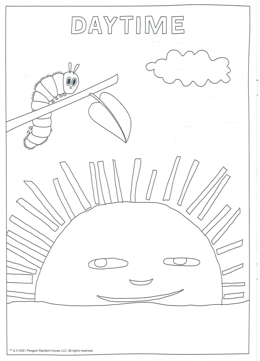 Interior spread of The Very Hungry Caterpillar Nature Colouring Book revealing nature scenes with big outlines ready for children's creative strokes