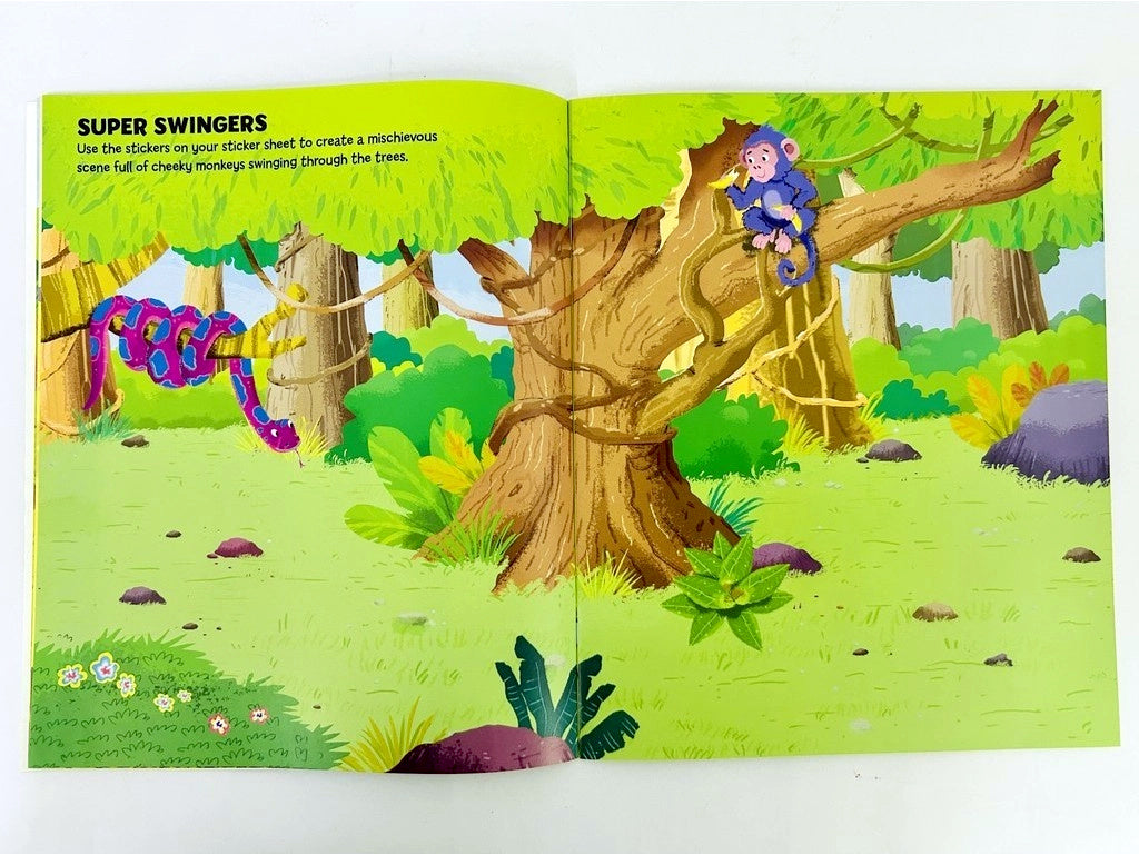 Watering hole sticker page from Jungle Sticker Scenes book