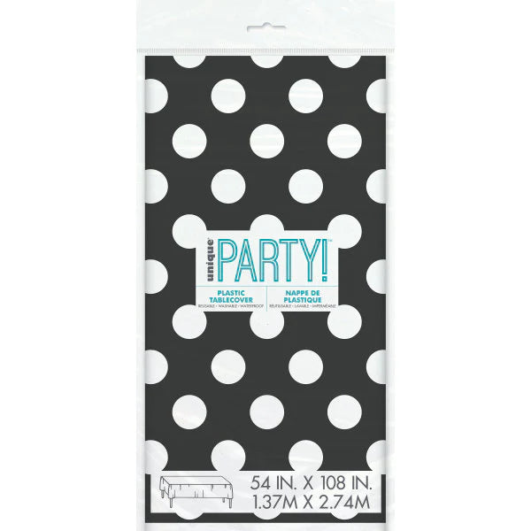 Black Dots Plastic Party Table Cover (137x274 cm) - Anilas UK