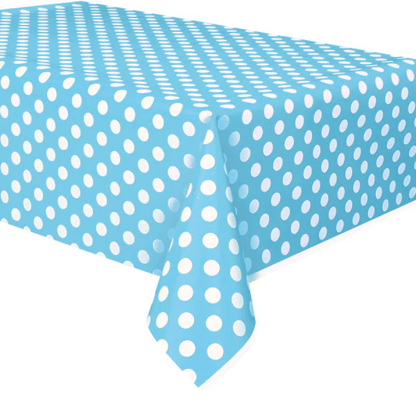 Powder Blue Dots Plastic Party Table Cover (137x274 cm) - Anilas UK
