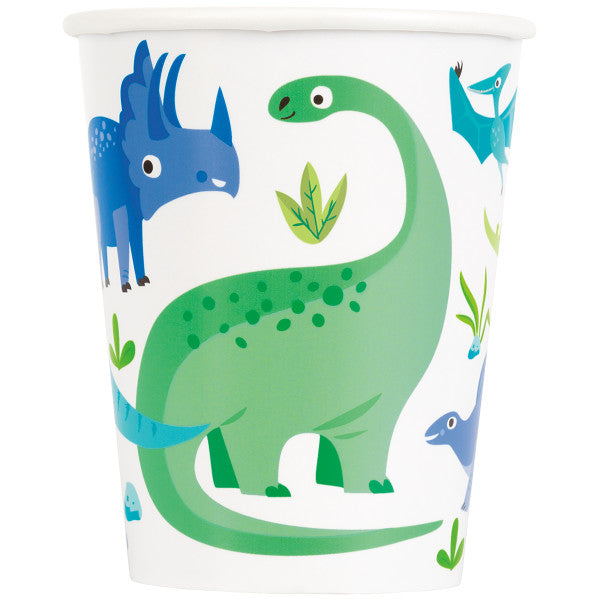 Blue & Green Dinosaur Birthday Paper Cups (Pack of 8) - Anilas UK