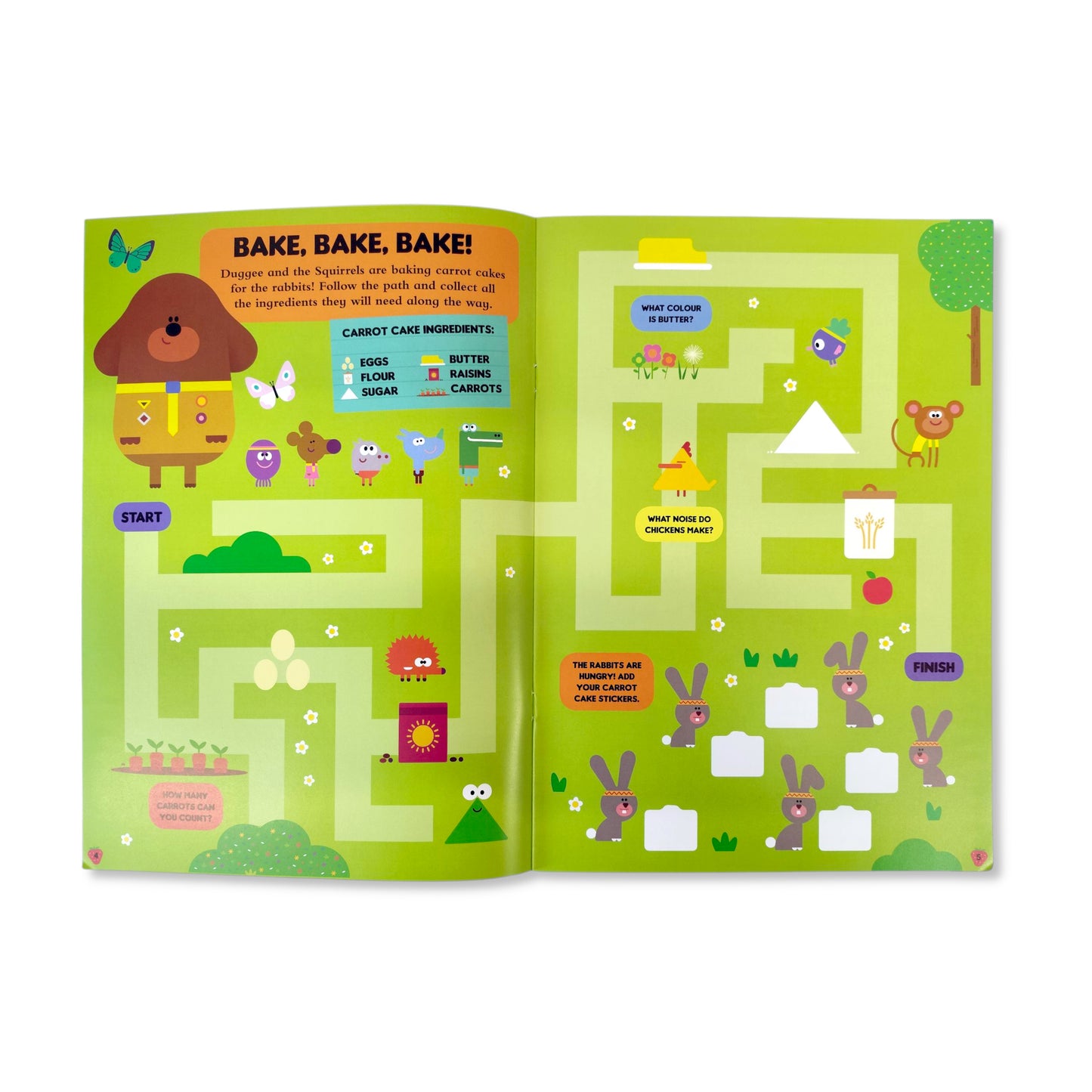 Close-up of over 60 Duggee stickers with fruit, cakes and smoothies from the activity book