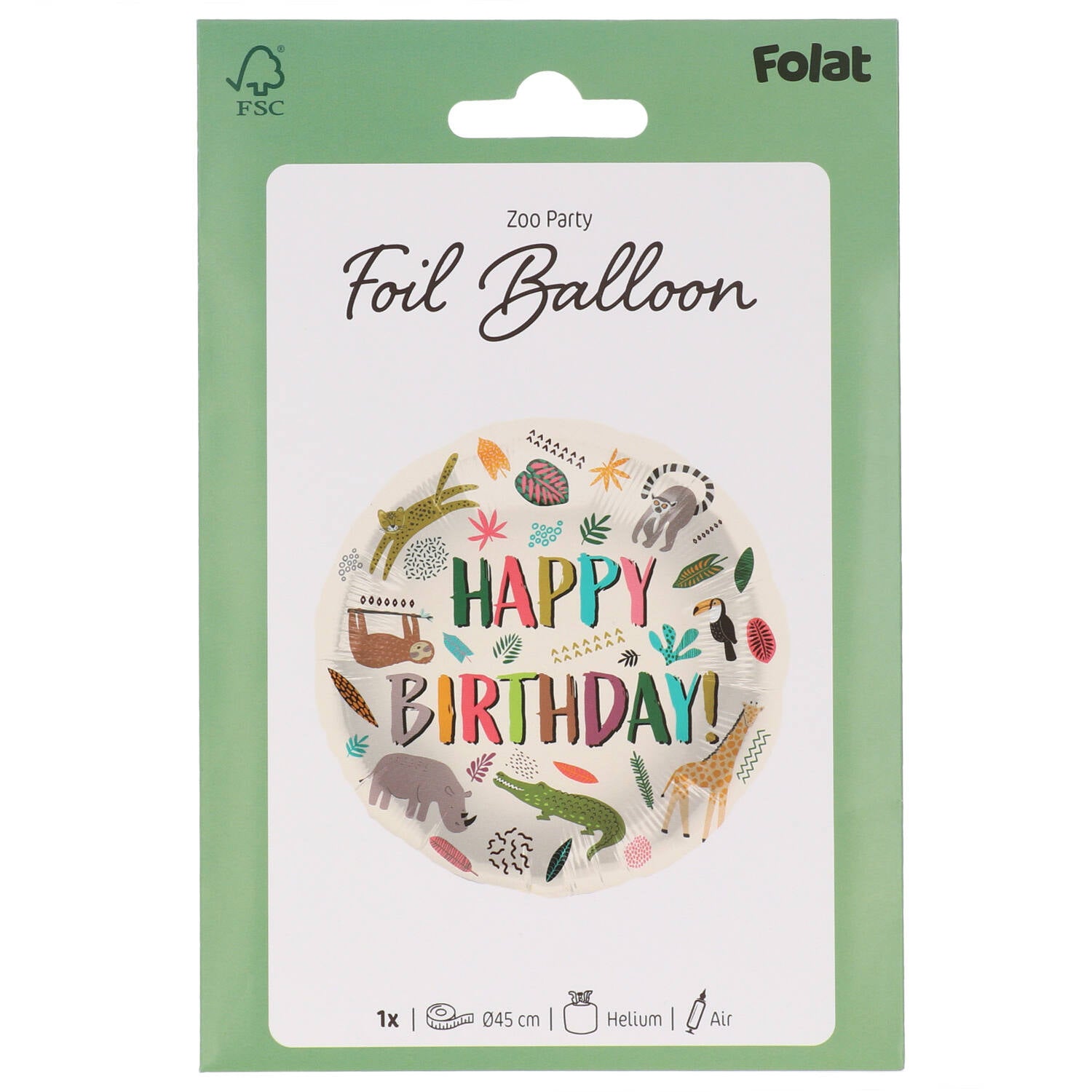 Detailed View of Zoo Party 45 cm Foil Balloon with Animal Patterns