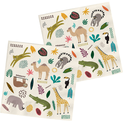 Zoo Party Napkins, 33 x 33 cm, 20 Multicolour Paper Napkins for Kids’ Parties