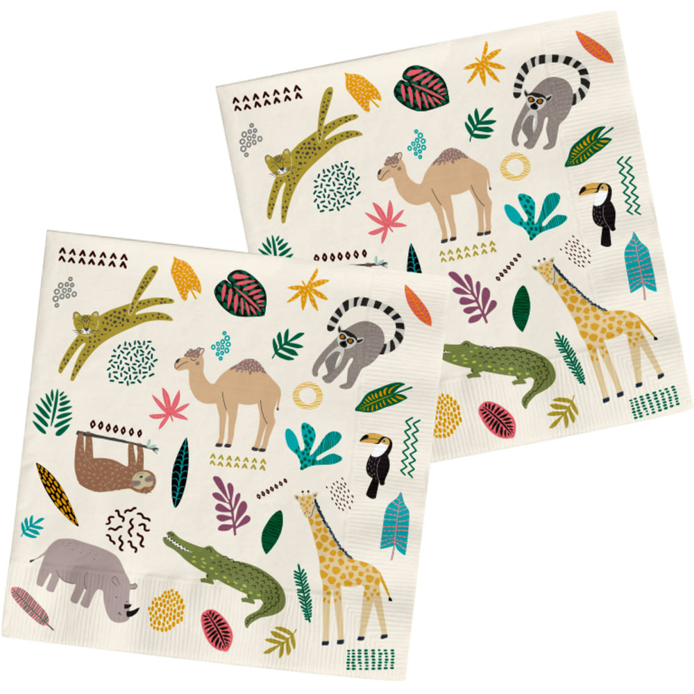 Zoo Party Napkins, 33 x 33 cm, 20 Multicolour Paper Napkins for Kids’ Parties