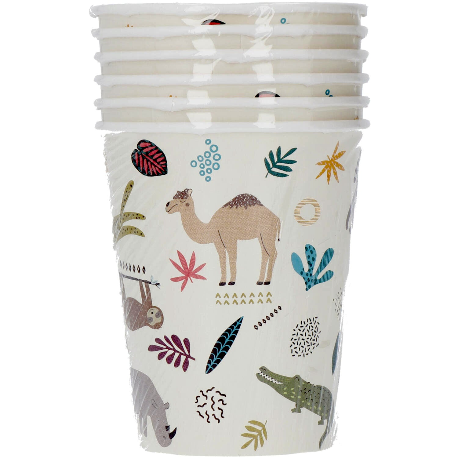 Side Angle of Zoo Party 250 ml Cups in Vibrant Patterns