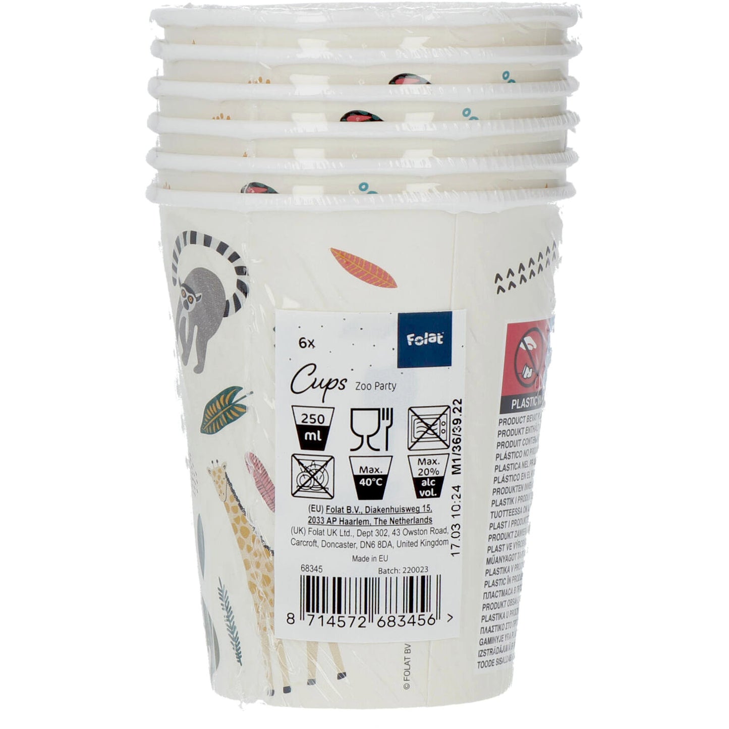 Zoo Party Paper Cups in Packaging for Themed Kids’ Events