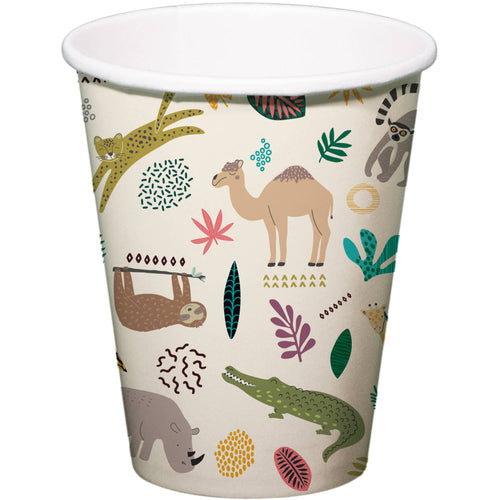 Zoo Party Paper Cups, 250 ml, 6 Multicolour Cups for Kids’ Zoo Parties