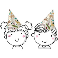 
              Close-Up of Zoo Party Paper Hat with Animal Design and Elastic Band
            