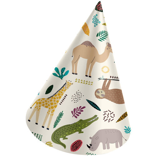 Zoo Party Paper Party Hats, 16.5 cm, 6 Multicolour Hats for Kids’ Events
