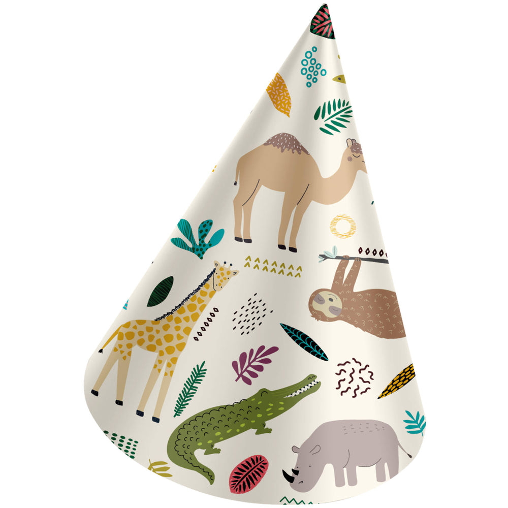 Zoo Party Paper Party Hats, 16.5 cm, 6 Multicolour Hats for Kids’ Events