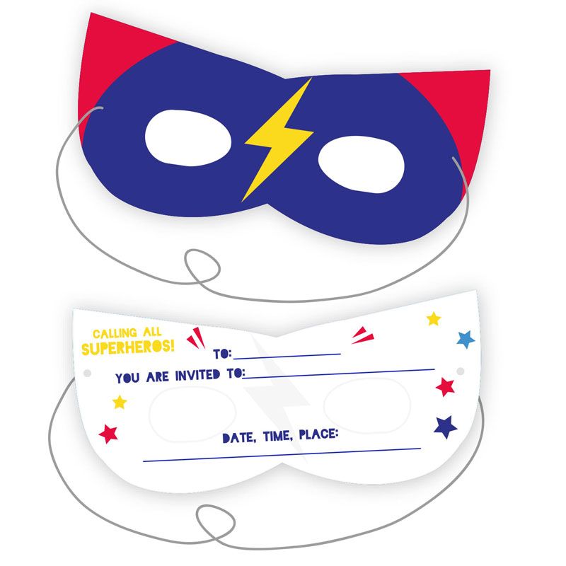 Superhero Mask Party Invitations (Pack of 8) - Anilas UK