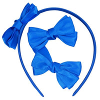 Royal Blue Satin Bow Alice Headband & Pair of Bow Hair Clips - Anilas UK
