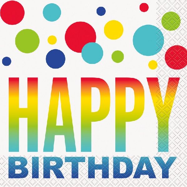 Rainbow Spots Happy Birthday Napkins (Pack of 16) - Anilas UK