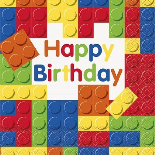 Bricks Happy Birthday Napkins (Pack of 16) - Anilas UK