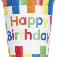 Bricks Happy Birthday Party Cups (Pack of 8) - Anilas UK