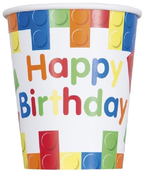 Bricks Happy Birthday Party Cups (Pack of 8) - Anilas UK