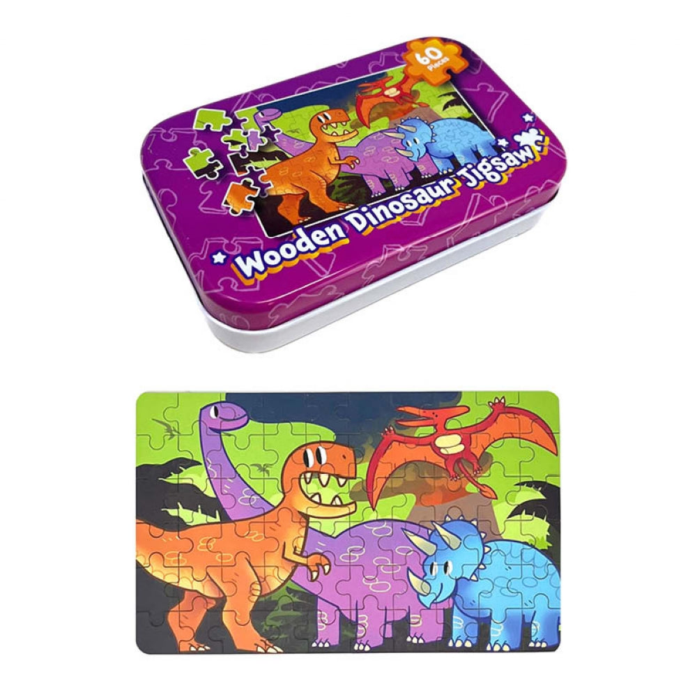 Wooden Dinosaur Jigsaw Puzzle in Tin - Anilas UK