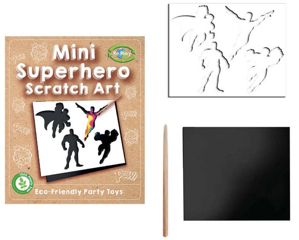 12 Mini Superhero Scratch Art Sheets - Anilas UK