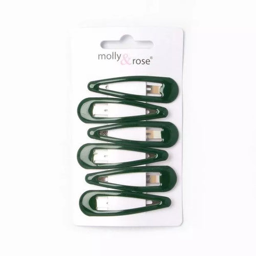 6 Bottle Green Hair Bendies Snap Clips Sleepies Hair Accessories -5cm - Anilas UK