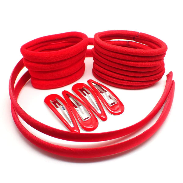 20 Piece Red Girls School Colour Hair Accessories Set - Anilas UK
