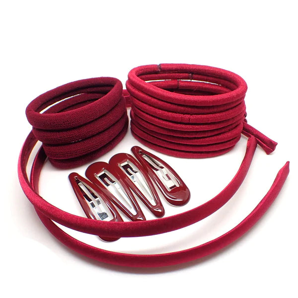 20 Piece Burgundy Girls School Colour Hair Accessories Set - Anilas UK