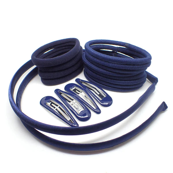 20 Piece Navy Blue Girls School Colour Hair Accessories Set - Anilas UK