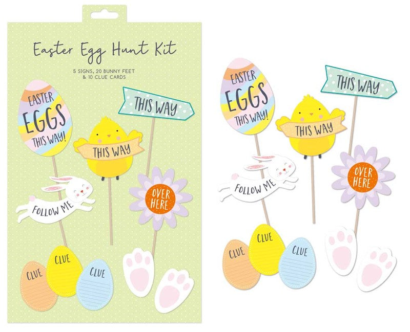 Easter Egg Hunt Kit With 5 Signs, 20 Bunny Feet & 10 Clue Eggs - Fun Decorations For Kids