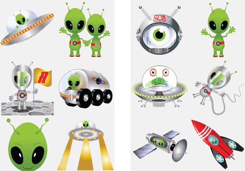 12 Aliens Theme Tattoo Sheets - Anilas UK