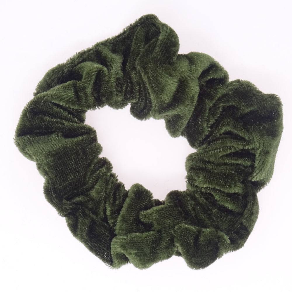 Olive Green Velvet Scrunchie Hair Bobble - Anilas UK