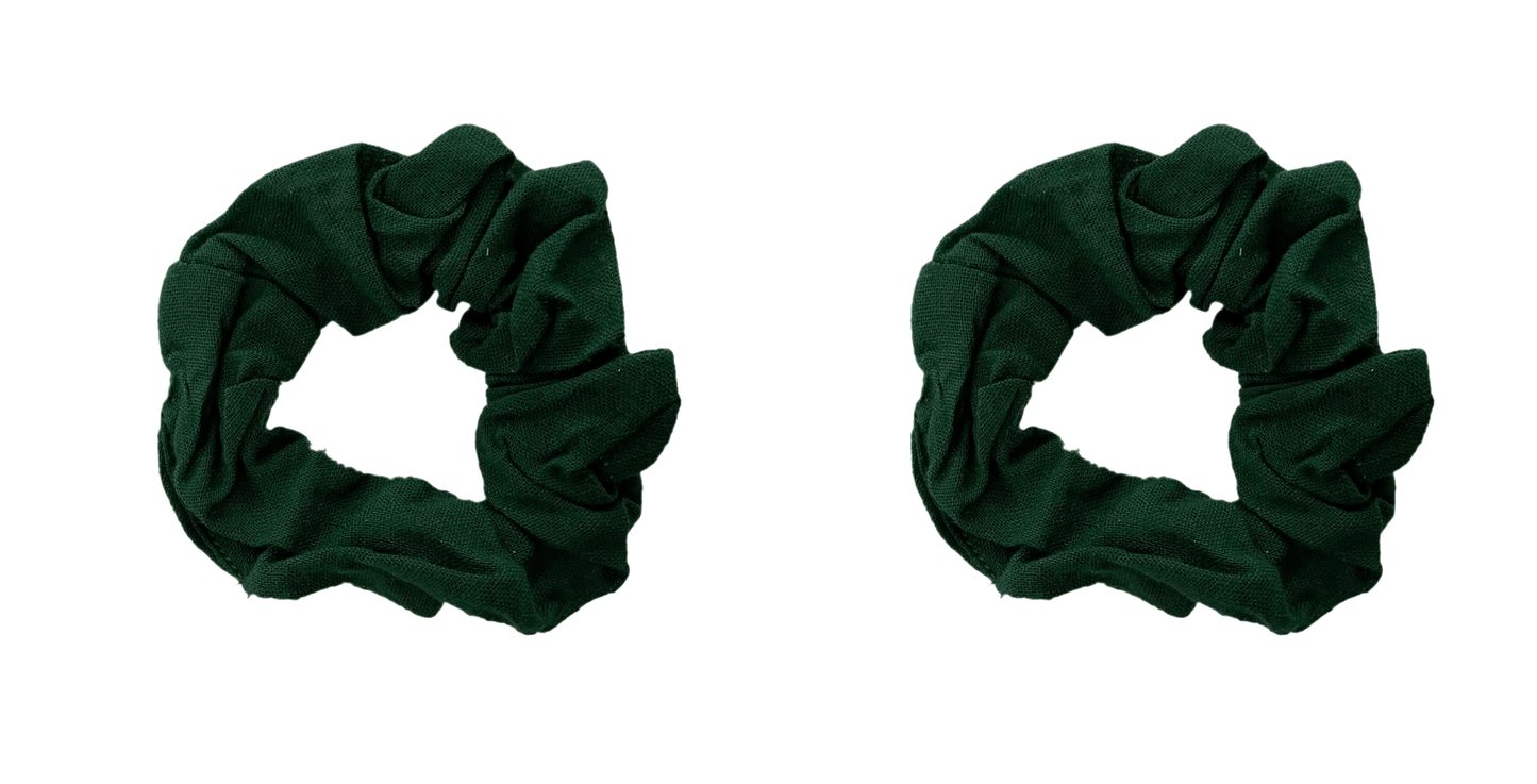 Pair of Bottle Green Small Cotton Scrunchie Hair Bobble - Anilas UK