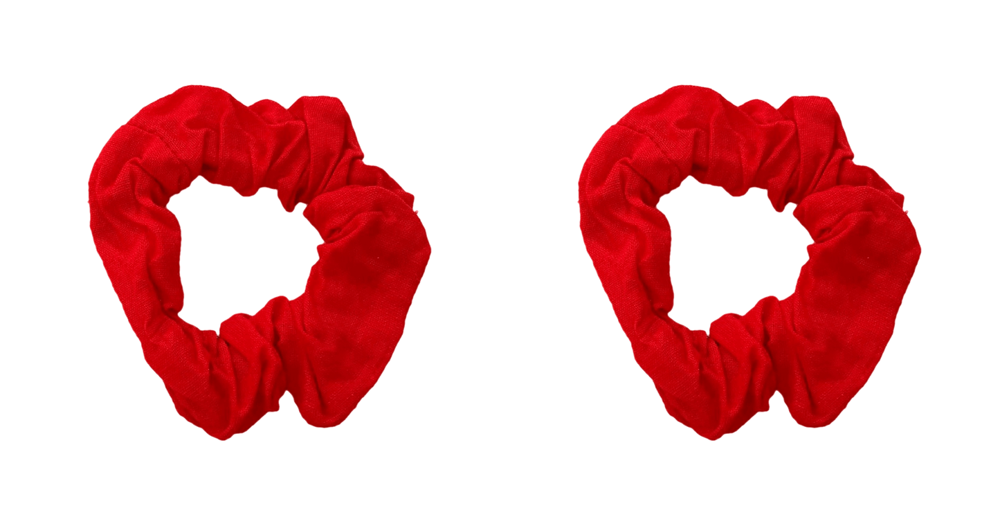Pair of Red Small Cotton Scrunchie Hair Bobble - Anilas UK