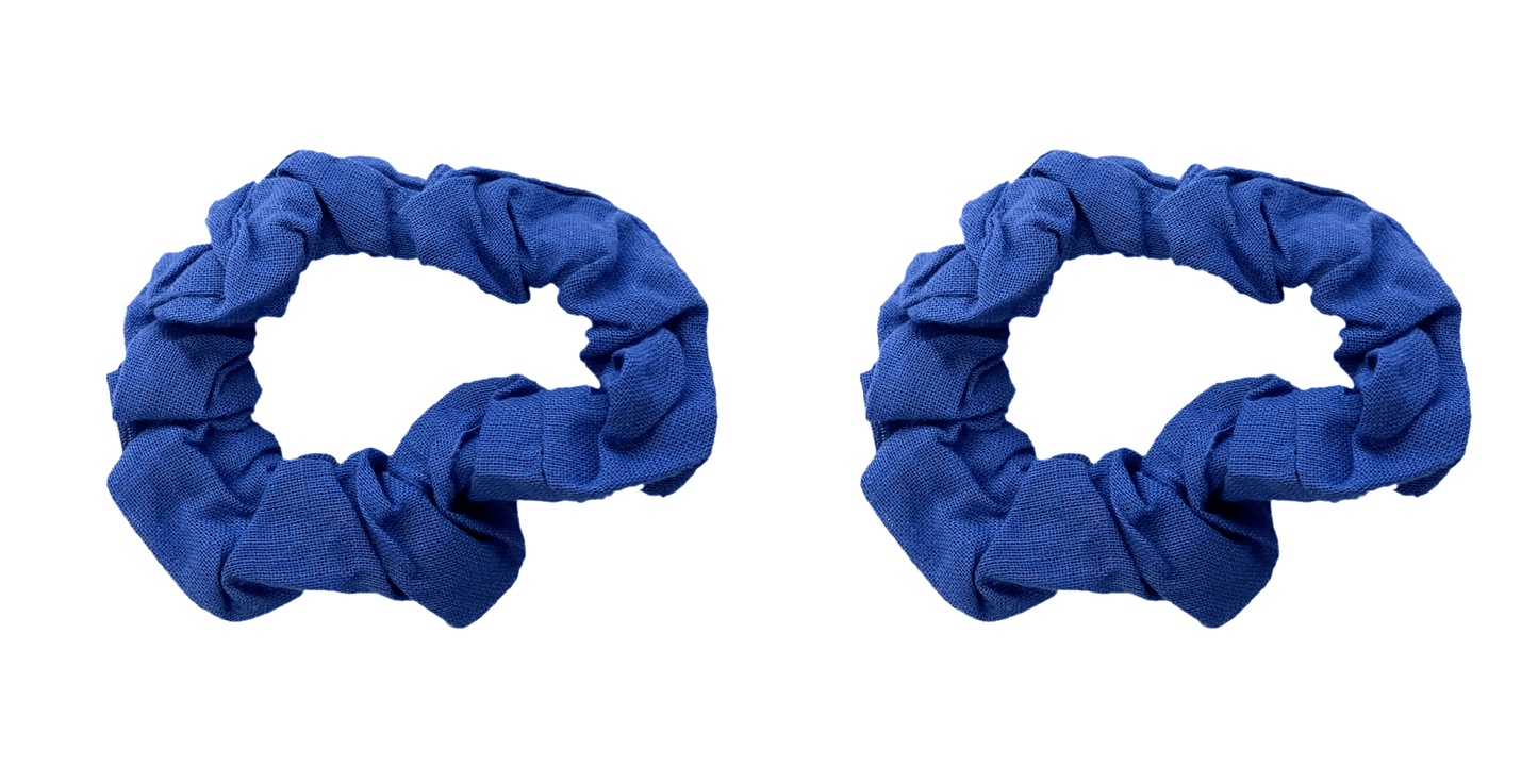 Pair of Royal Blue Small Cotton Scrunchie Hair Bobble - Anilas UK