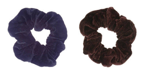 Pair of Velvet Scrunchie Hair Bobble- Black and Brown - Anilas UK