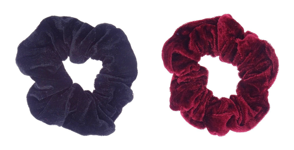 Pair of Velvet Scrunchie Hair Bobble- Black and Burgundy - Anilas UK