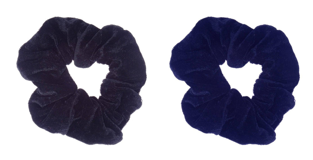 Pair of Velvet Scrunchie Hair Bobble- Black and Navy Blue - Anilas UK