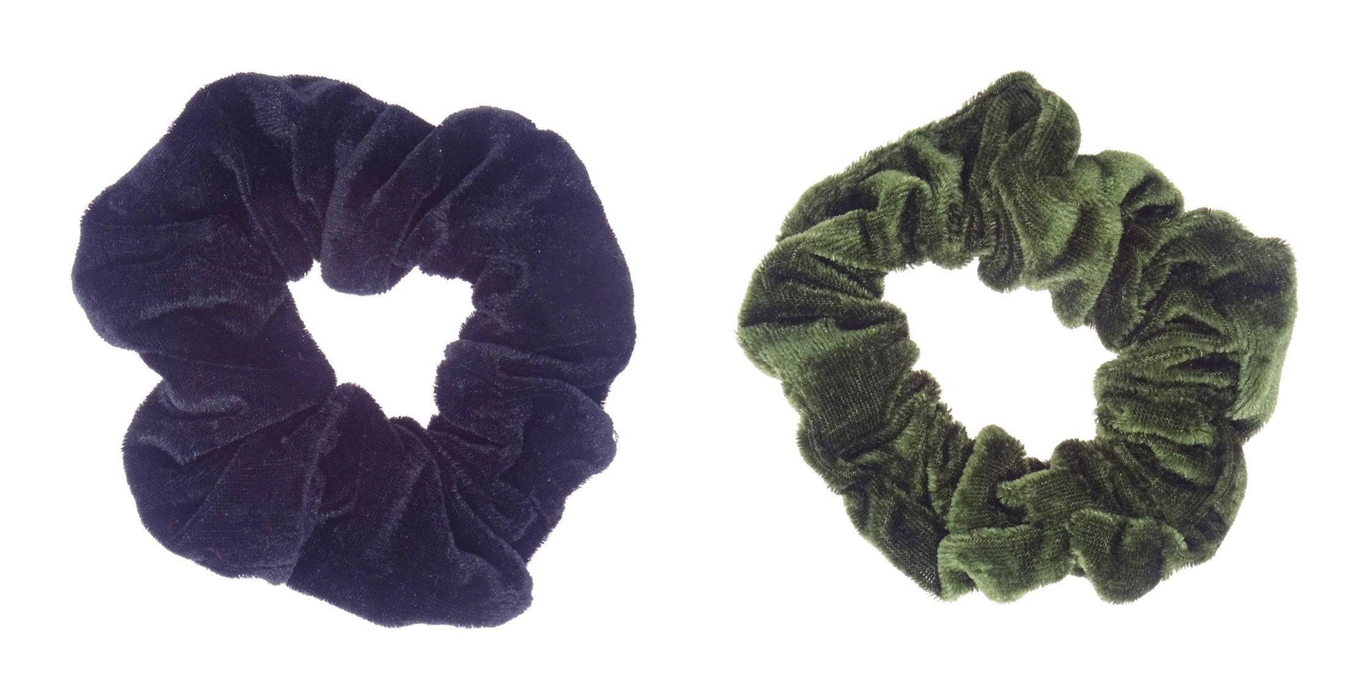 Pair of Velvet Scrunchie Hair Bobble- Black and Olive Green - Anilas UK