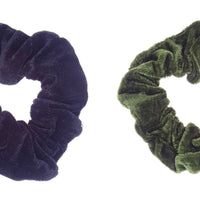Pair of Velvet Scrunchie Hair Bobble- Black and Olive Green - Anilas UK