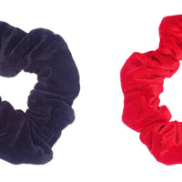 Pair of Velvet Scrunchie Hair Bobble- Black and Red - Anilas UK
