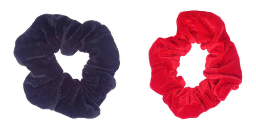 Pair of Velvet Scrunchie Hair Bobble- Black and Red - Anilas UK