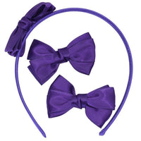 Purple Satin Bow Alice Headband & Pair of Bow Hair Clips - Anilas UK