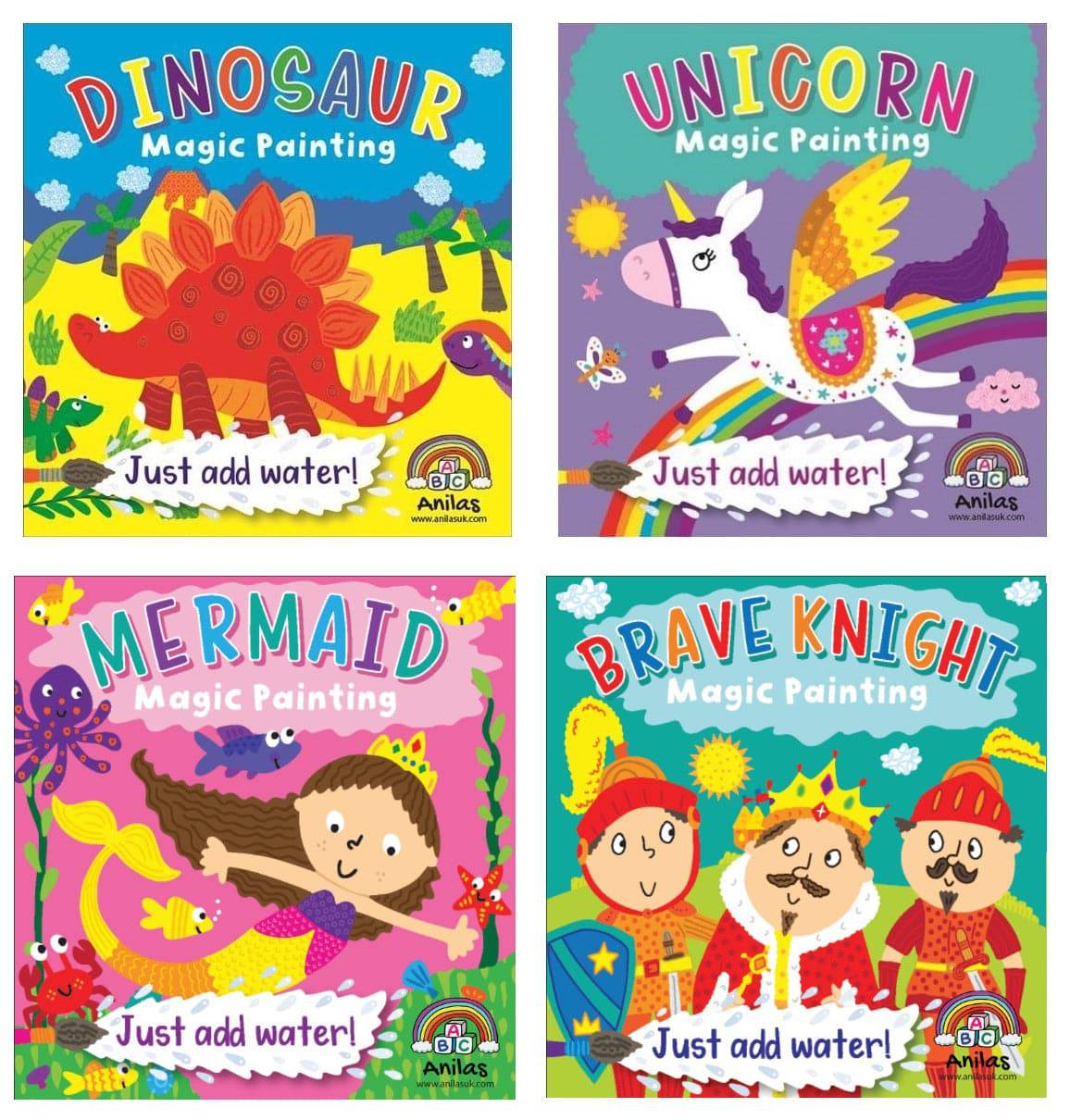 Anilas Children's Magic Paint with Water Books, Dinosaur, Unicorn, Mermaid & Brave Knight - Set of 4 - Anilas UK