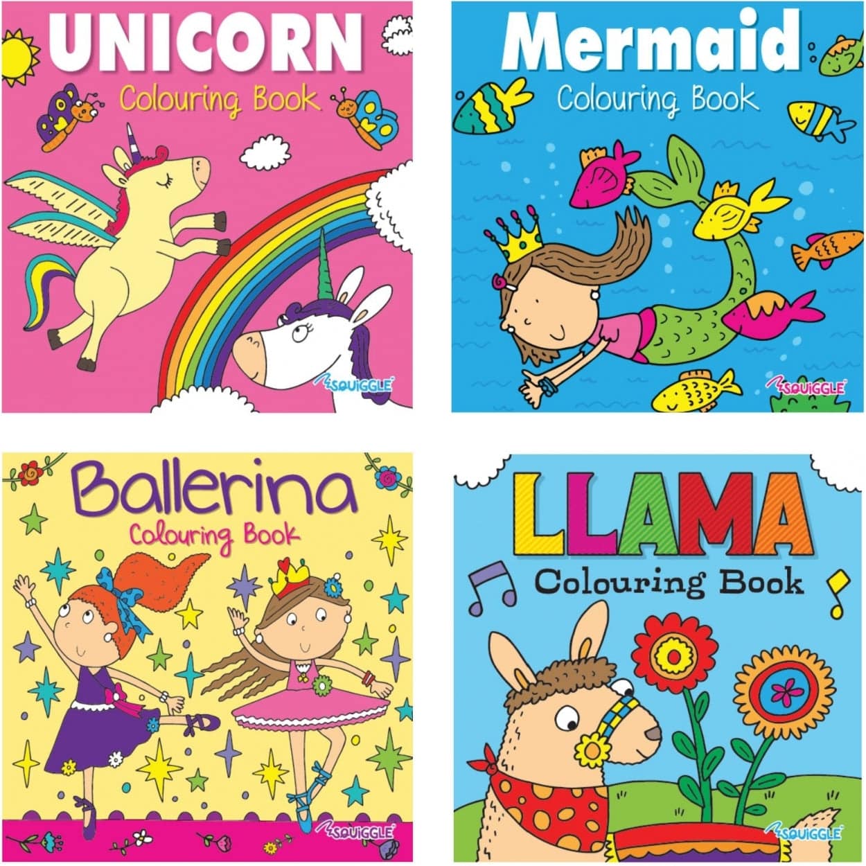 Unicorn, Mermaid, Ballerina & Llama Set of 4 Colouring books - Anilas UK