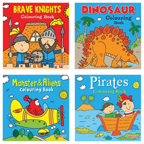 Dinosaur, Brave Knights, Pirates, Monsters & Aliens Set of 4 Colouring books - Anilas UK
