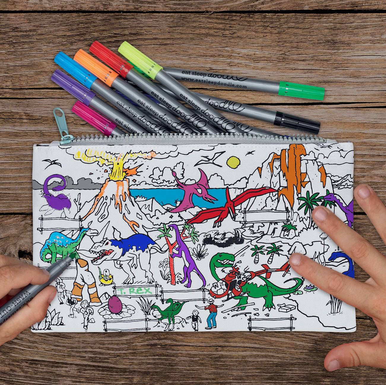 Eat Sleep Doodle's Dinosaur Colour In Pencil Case - Anilas UK